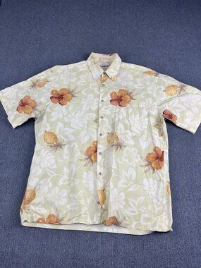 Campia Moda Mens Hawaiian Shirt Large Beige Floral Pineapple Print